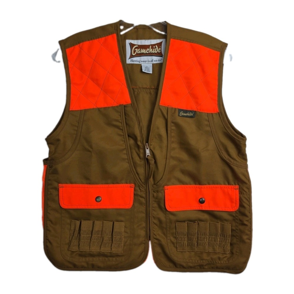Gamehide Hunting Vest Men's L Brown wi/ Hi-Vis Orange Accents Full-Zip, Pockets